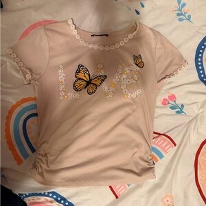 Butterfly Love Beige Short Sleeve Top
